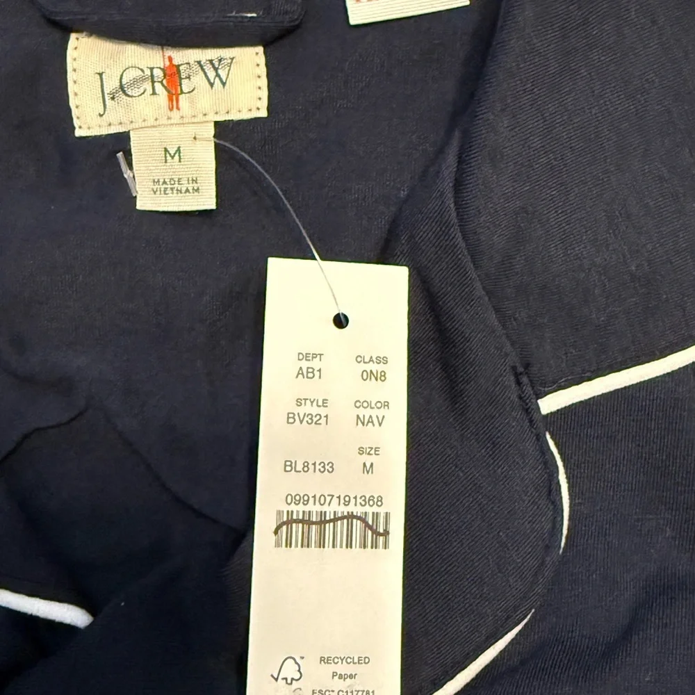 J. Crew Dreamy Cotton-Modal Blend Luxe Jersey Button Up Pajama Top NWT M Navy
